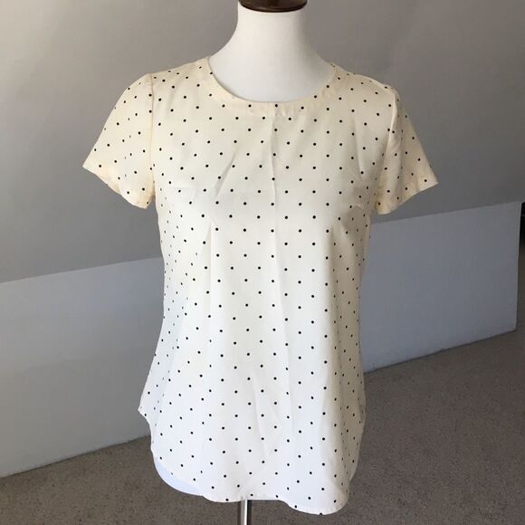 100% Silk Cream Polka Dot Short Sleeve Blouse - Picture 1 of 6
